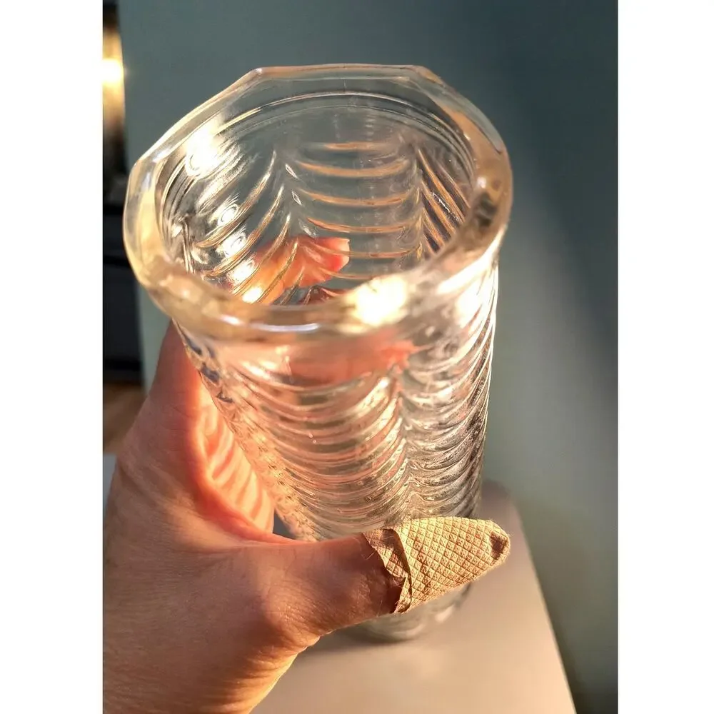 777. Cylindrical Glass Vase Scalloped Rim Swag Curtain Design